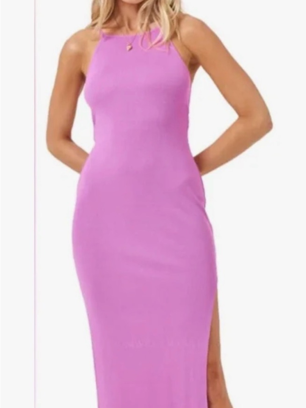 l*space Lilac Halter Maxi Dress with Side Slit- Renata dress- ribbed